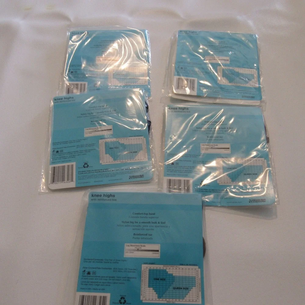 No Nonsense Essential Basics Knee Highs Lot of 5 Pairs Suntan Jet Black One Size